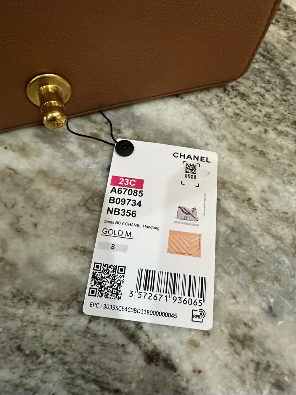 CHANEL Chevron Quilted Boy Flap Bag with Gold Hardware small Tan